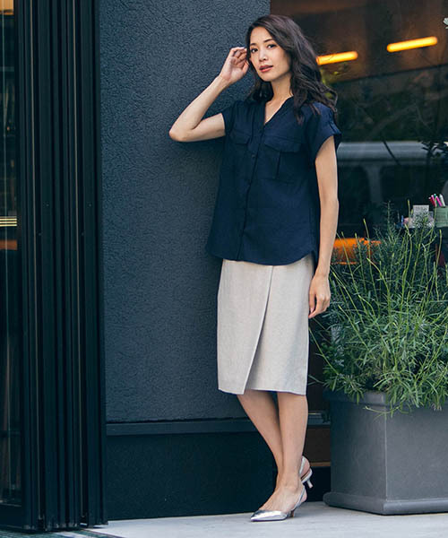 「LAUTREAMONT」 半袖ブラウス 9号 グレー レディース_画像2