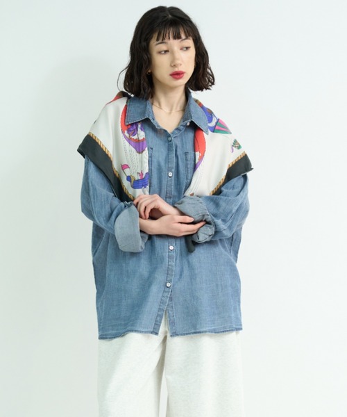 「A.D.C.L.」 長袖シャツ M ライトブルー レディース_画像8