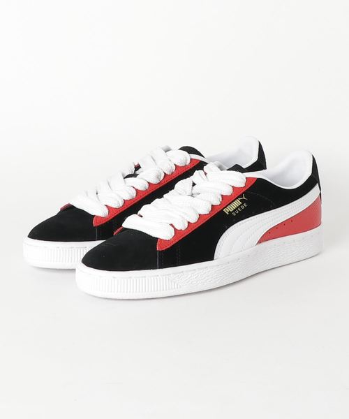 black and red suede pumas