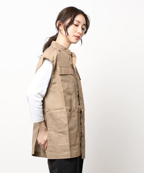 JOURNAL STANDARD 美品！ナイロンツイルミリタリーベスト ベージュ STYLEBLOCK ベスト ジレ 綿ツイルミリタリーベスト レディース