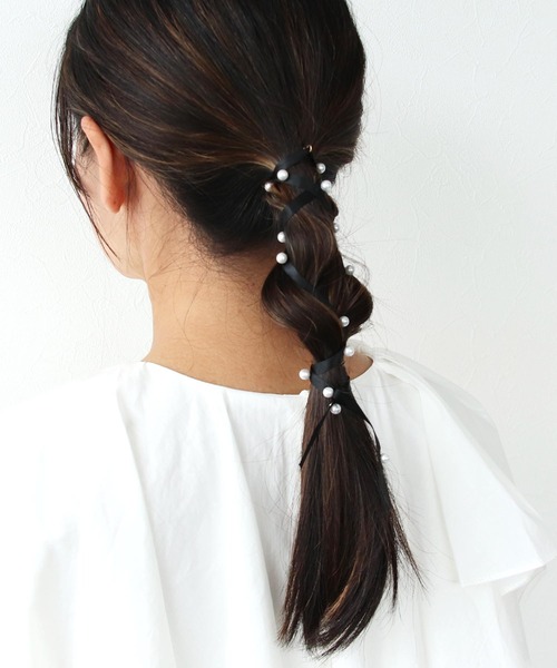 Three Four Time ヘアゴム パール付きリボンポニーフック : ZOZOTOWN  