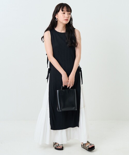 FREAK'S STORE ワンピース サイドリボンリブノースリーブ