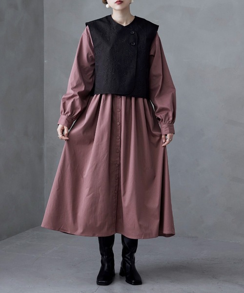 etoll.（エトル） ワンピース ノーカラーピンタックワンピース