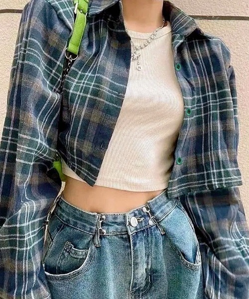 SHEENA ブラウス シャツ ショート丈チェックシャツ レディース