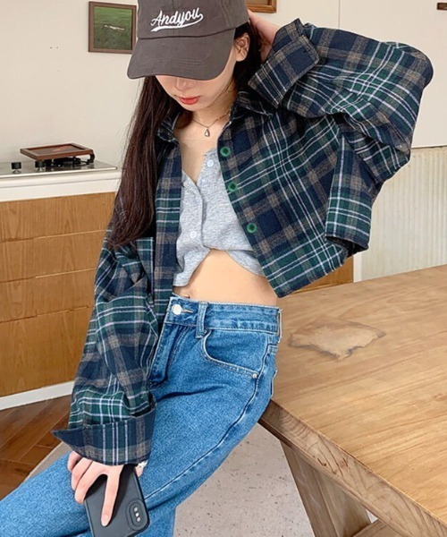 ブラウス シャツ 短丈シャツ レディース SHEENA ブラウス シャツ ショート丈チェックシャツ レディース
