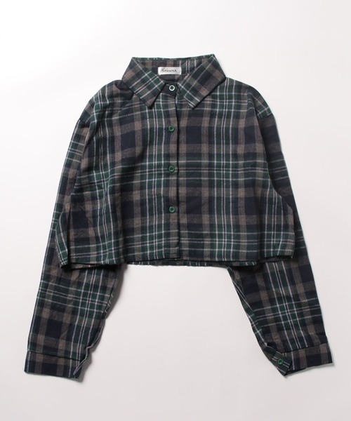 ブラウス シャツ Check short blouse レディース LACーVERT ブラウス シャツ ショート丈チェックシャツ