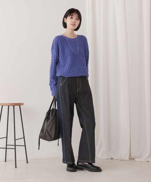boohoo リラックスリジッドスタックオンブルプリントジーンズ ONCILY ジーンズ BACK POCKET EMBROIDERY SHIRRING DENIM PANTS