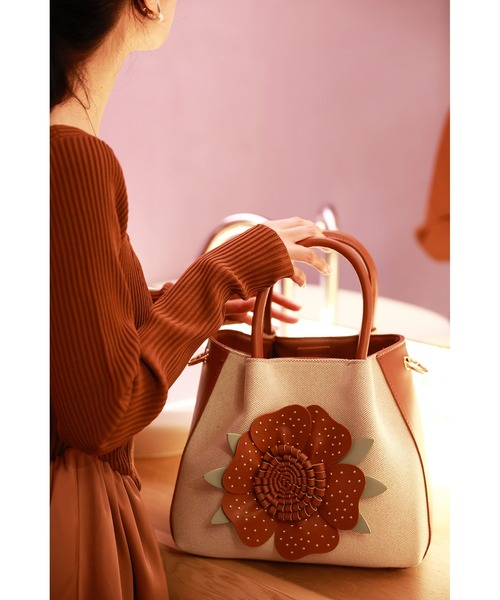 cawaii ハンドバッグ （ショルダーベルト付き）褒められ立体花