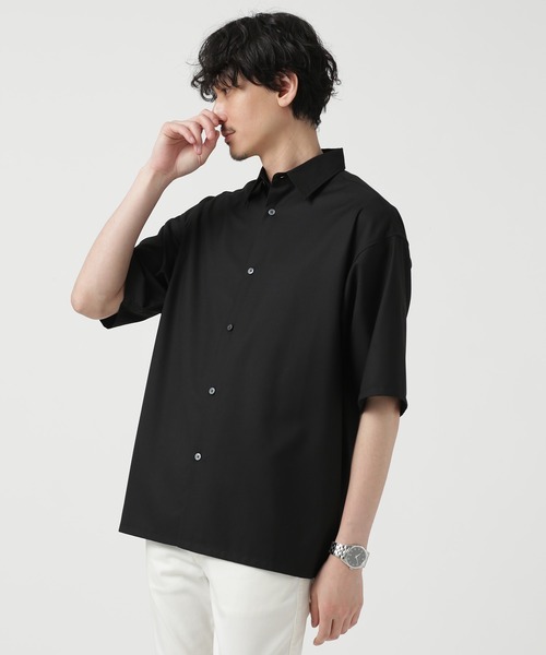 ネイビー 半袖シャツ 軽量素材 ゆったり ニッセン Tシャツ 半袖 クルーネック ポケット付Tシャツ お腹