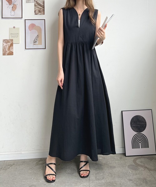 Futier Land ワンピース リネンVネックロングワンピース