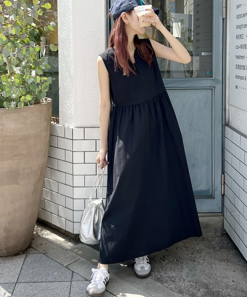 Futier Land ワンピース リネンVネックロングワンピース