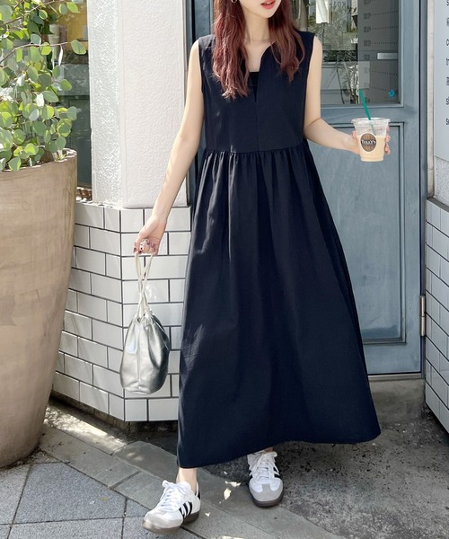 Futier Land ワンピース リネンVネックロングワンピース
