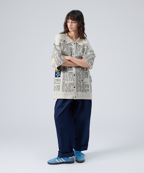 ONCILY シャツ NEWSPAPER PATTERN KNIT SHIRT CARDIGAN