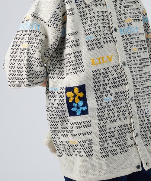 ONCILY シャツ NEWSPAPER PATTERN KNIT SHIRT CARDIGAN