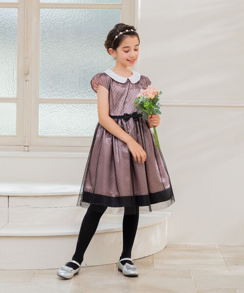 新品 組曲 ワンピース つるせ 120-130 リボン チュール ドレス 