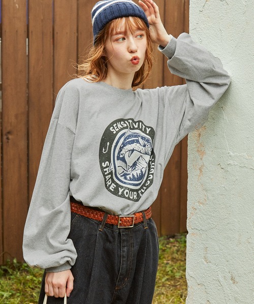ヴィンテージ グラフィック Tシャツ ロングTシャツ ダメージ ウォッシュ ヴィンテージウォッシュグラフィックTシャツ[品番：WG010090304