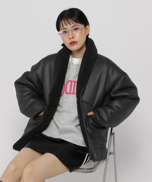 ムートンコート ボアコート PLACE STUDIO／レザーフリースジャケット レディース