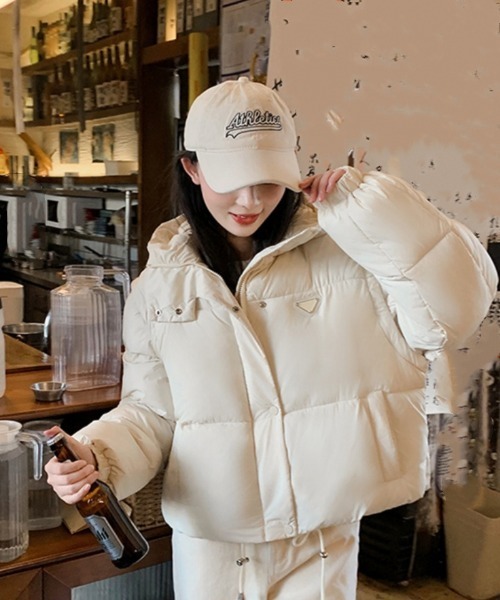 ダウンコート ダウンジャケット 2way 袖脱着 ワンポイント スタンド