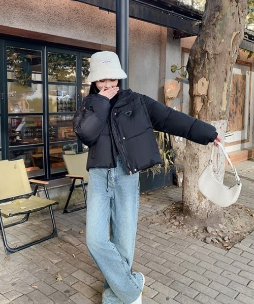 ダウンコート ダウンジャケット 2way 袖脱着 ワンポイント スタンド