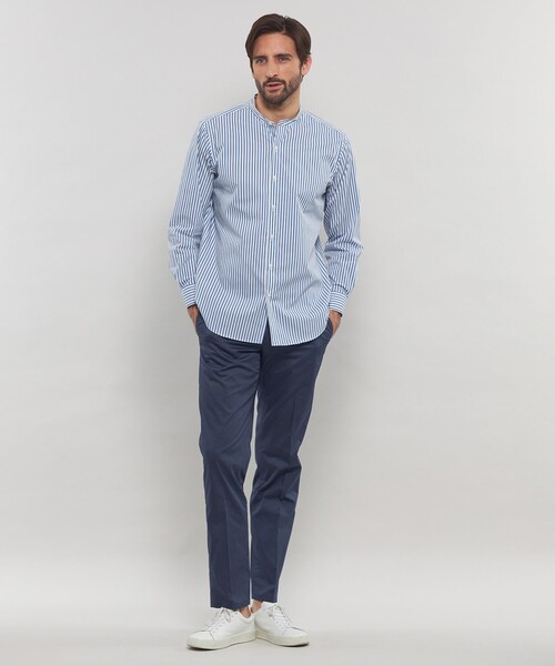 マッキントッシュロンドン MACKINTOSH LONDON 薄手 シャツ ストライプ 7分袖 ポケット無し 綿100% 38 ネイビー×ホワイト 紺 売れ筋商品|||レディース MACKINTOSH LONDON シャツ ストレッチタイプライターストライプ