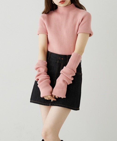 ピンク 花柄プリント ニット 半袖 ローズピンクニット半袖婦人服2023初春新作ショートセーター