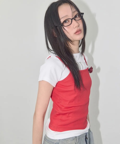 tシャツ A'GEM/9 × .kom 「 FANCY CLUB/ファンシークラブ」 3-WAY LETTERING CORSAGE TEE/3WAY