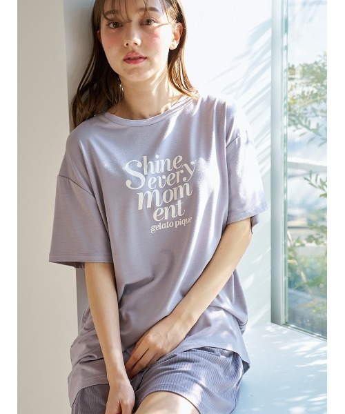 【新品未使用】ジェラピケ　ロゴTシャツ＆ショートパンツ＆巾着　3点セット ONLINE限定】ルージュチェリーレーヨンロゴTシャツ＆ショート