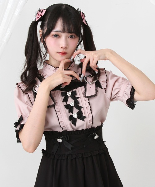 ブラウス シャツ ハートベルトチョーカービジューブラウス レディース DearMyLove ブラウス シャツ ハートベルトチョーカービジュー