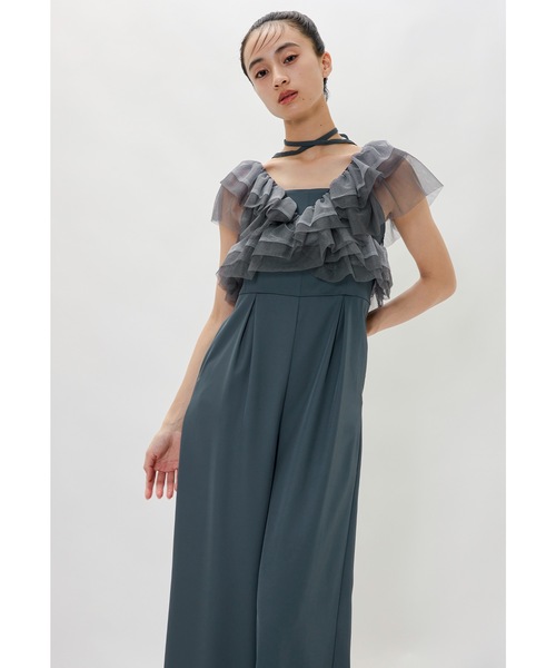 みずいろ♡nianaセットアップドレス パンツ 黒 フリル Lサイズ niana（ニアナ） パンツドレス フリルオールインワンパンツ 2点セット