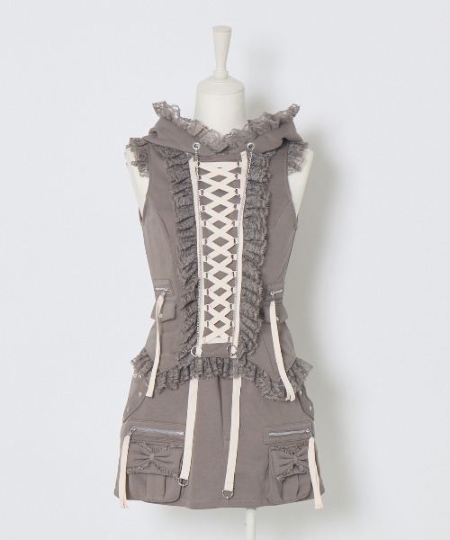 トップス Armillary. LACE-UP HOODIE DRESS Women Slim Hoodie Dresses Ladies Casual Dress Lace Up A-Line