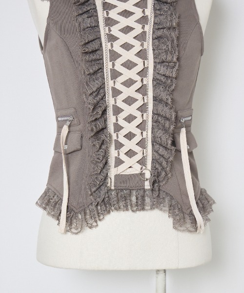 AVENCHUMU Lace-up frilled lace sleeveless hoodie レディース