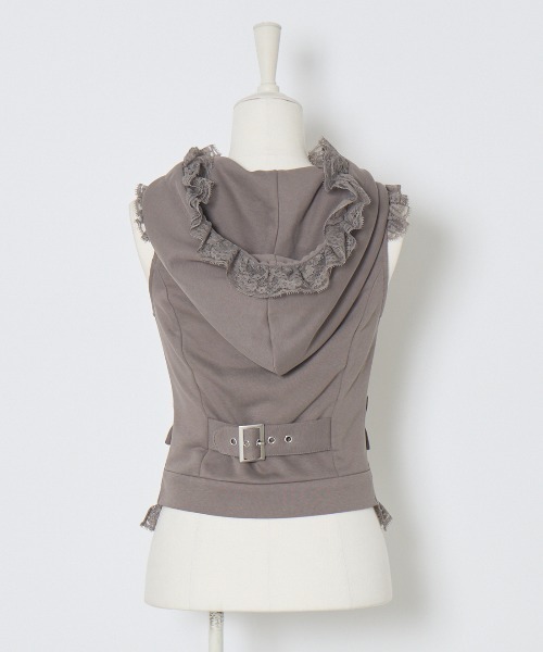 AVENCHUMU Lace-up frilled lace sleeveless hoodie レディース