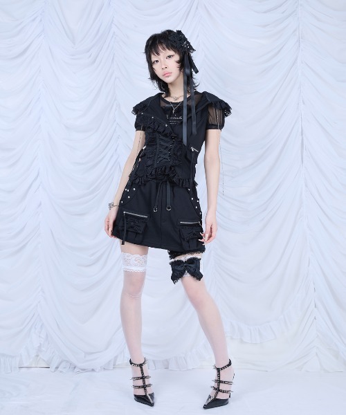AVENCHUMU Lace-up frilled lace sleeveless hoodie レディース