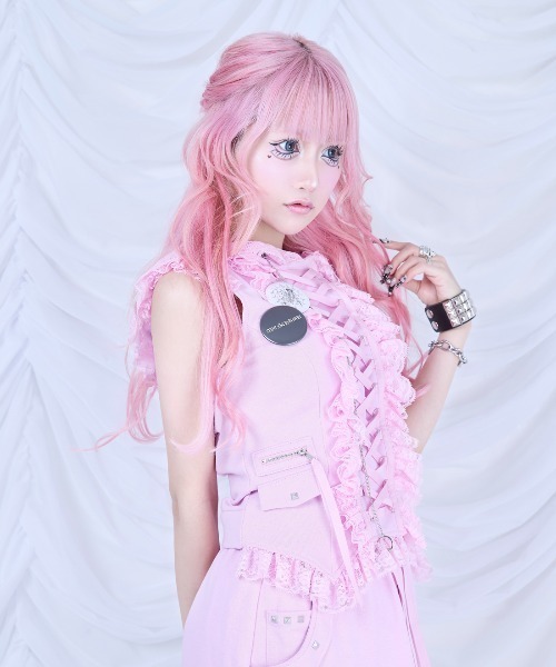 AVENCHUMU Lace-up frilled lace sleeveless hoodie レディース