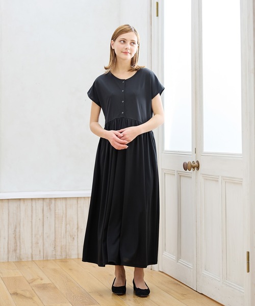 上品♡上半身ゴム仕様♡マタニティ　妊婦・褥婦さんにも♡ ロングワンピース Rosemadame（ローズマダム） マタニティ 「接触冷感」スムース