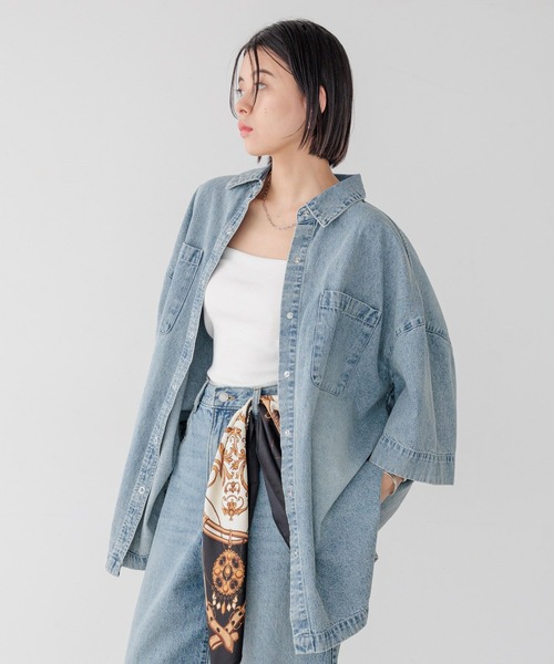 ブラウス シャツ デニムチュニックシャツ レディース