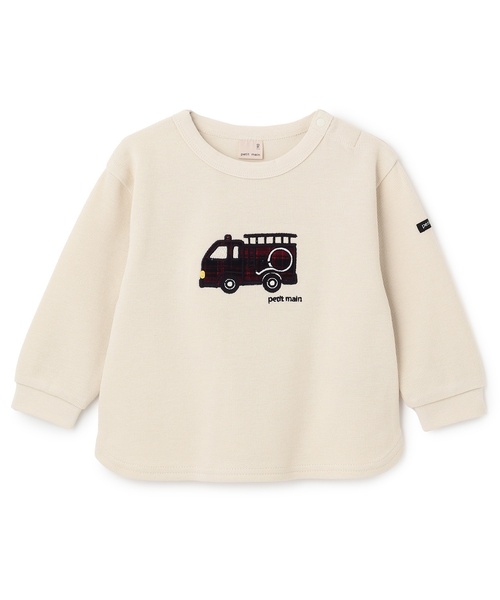 petit main tシャツ 働く車アップリケ接結長袖Tシャツ キッズ 子供服