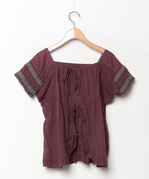 「ARCHI」 刺繍半袖ブラウス - パープル レディース_画像2