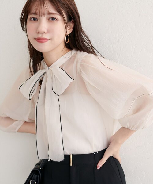 natural couture ブラウス シャツ 「WEB限定」「osono」配色シアー