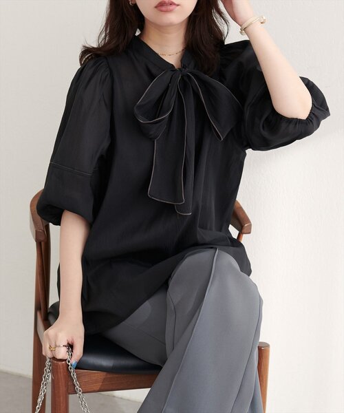 natural couture ブラウス シャツ 「WEB限定」「osono」配色シアー