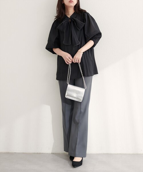 アンドクチュール☆新品☆配色ボウタイ付きブラウス 配色ボウタイ2WAYブラウス | natural couture(ナチュラルクチュール