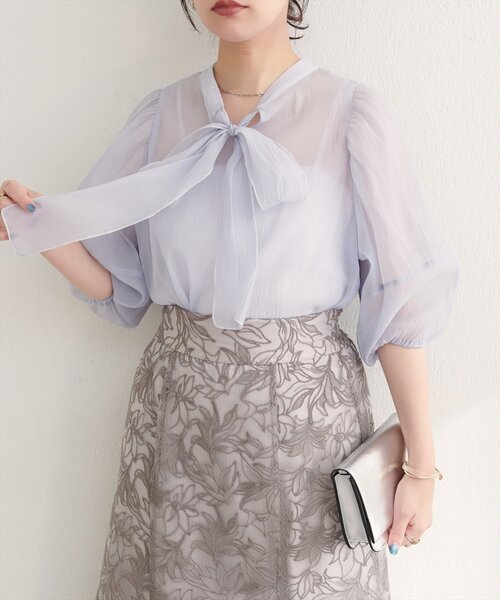 natural couture ブラウス シャツ 「WEB限定」「osono」配色シアー