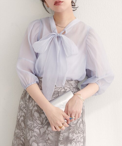 natural couture ブラウス シャツ 「WEB限定」「osono」配色シアー