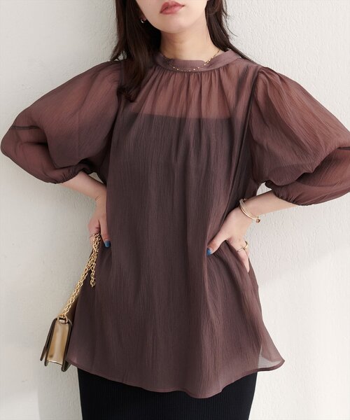 natural couture ブラウス シャツ 「WEB限定」「osono」配色シアー