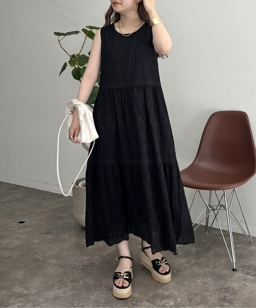 「prose verse」 ノースリーブワンピース フリ- レッド レディース_画像4