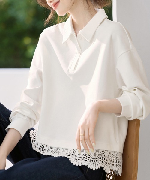 ブラウス シャツ クラシック襟レースブラウス レディース : ZOZOTOWN