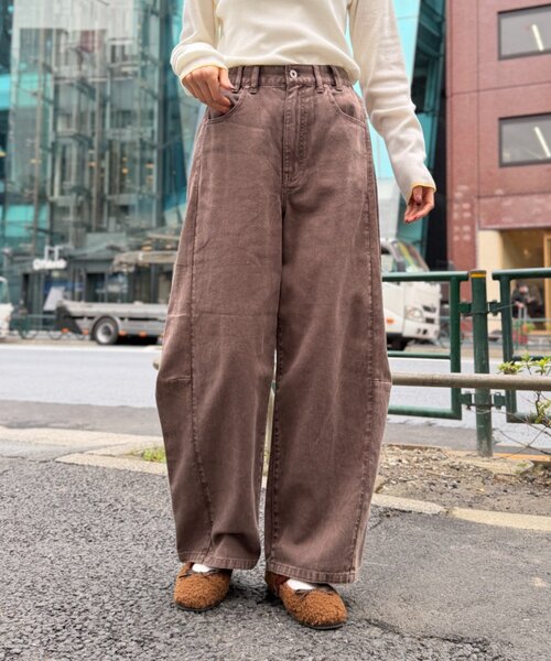 DETW ゼブラ柄 ワイドデニムパンツ Y2K ダブルウエスト 星スタッズ w closet（ダブルクローゼット） ジーンズ デニム デニムパンツ 星