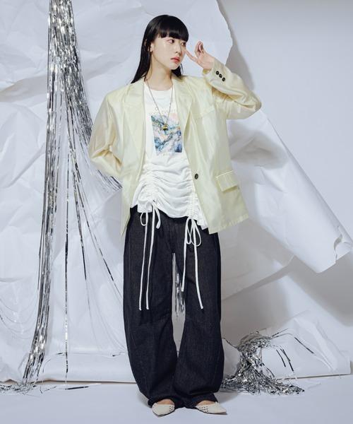 「Ezick」 テーラードジャケット FREE レモンイエロー レディース_画像3