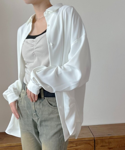 WRYHT タグ付き サイドホールブラウス シャツ 長袖 2 キナリ GREENHOX ブラウス シャツ サイドタックレギュラーカラーシャツ