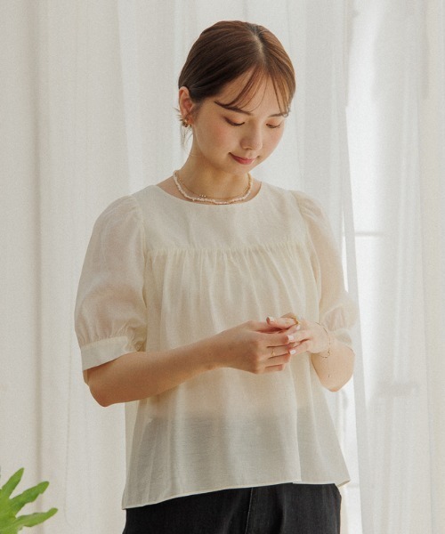 「flower」 半袖ブラウス FREE グリーン レディース_画像5